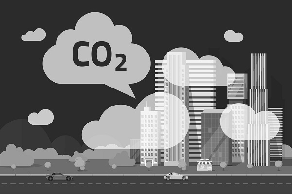 Logo de plusieurs nuages de CO2 et une ville