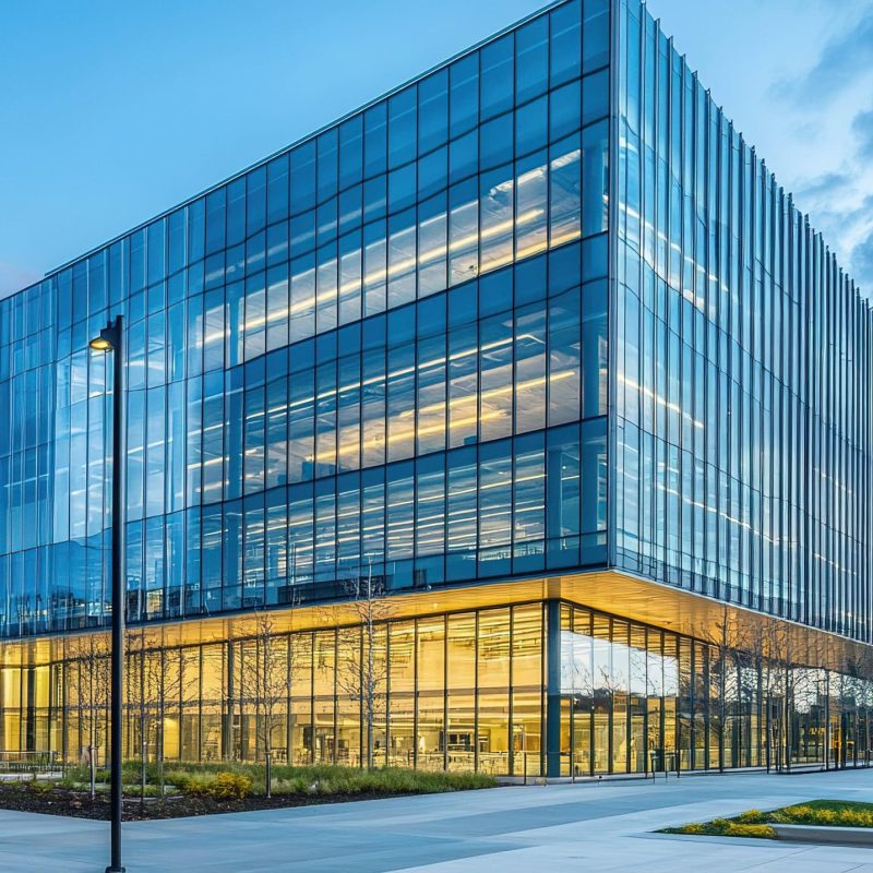 Modern building facade showcasing glass and steel architecture